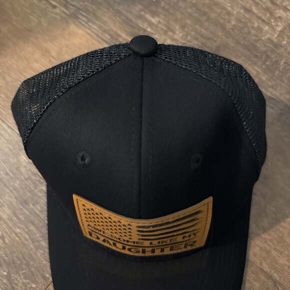 Awesome Like My Daughter Black Trucker Hat with Distressed American Flag Patch - Picture 3 of 4